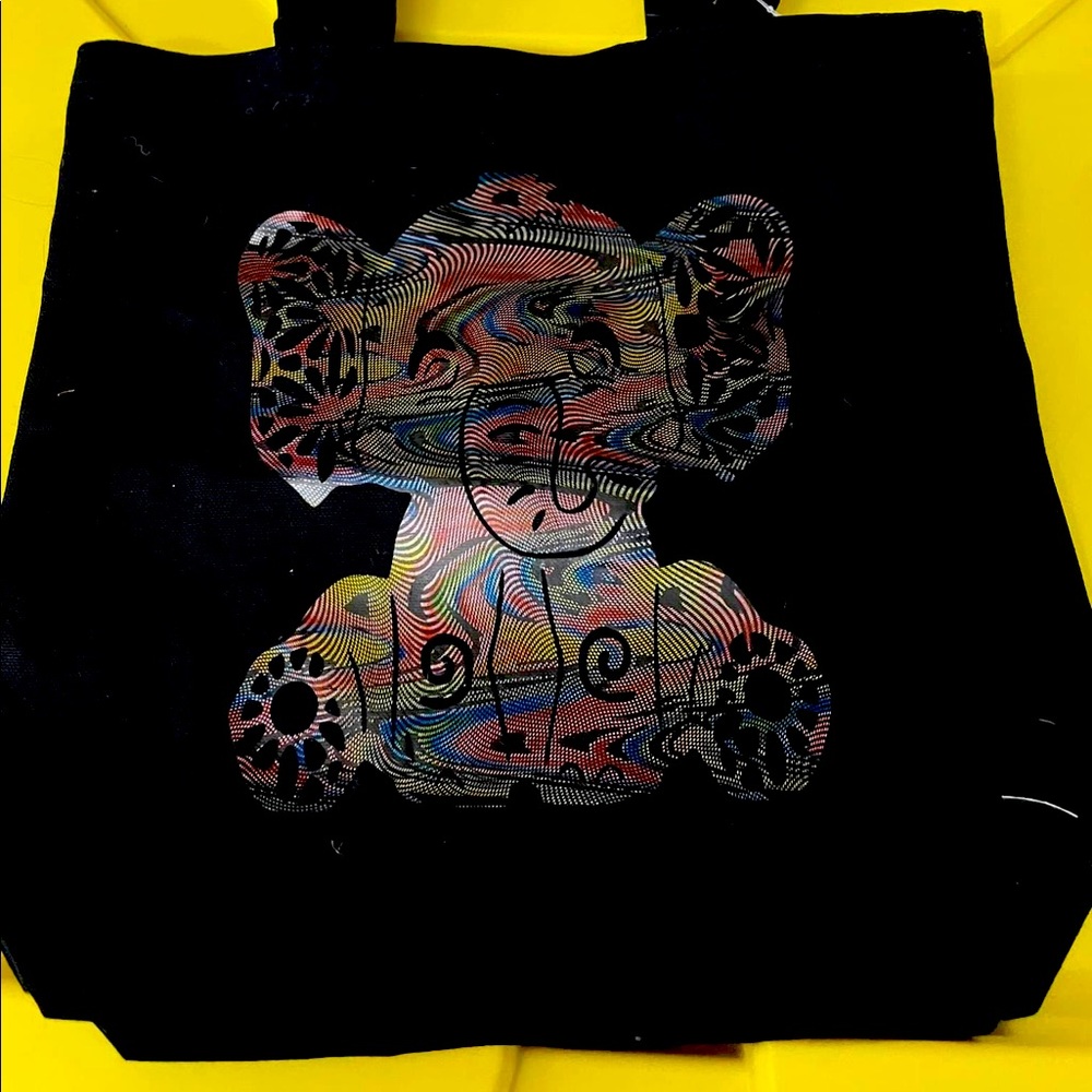 Black canvas tote bag 13”x13”